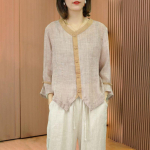 Naiste puuvillased linased s&auml;rgid Suvine retros&auml;rk Lahtine salendav &uuml;lemine linane v&auml;ikesed s&auml;rgid Suure suurusega &otilde;huke pluus M heleroosa v&auml;rv