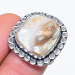 Biwa Pearl Handmade 925 Sterling Silver Jewelry Ring Size 7 t2g56