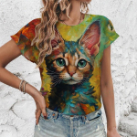 Harajuku vabaaja l&uuml;hikeste varrukatega top Tee O kaelus Suured naiste riided Cartoon Cat Naiste T-s&auml;rgid Armsad Loomade 3D Prindiga T-s&auml;rk S