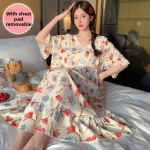 Naiste suvine Bubble Cotton &Ouml;&ouml;s&auml;rk: Armas rinnapatjaga, l&uuml;hikeste varrukatega, keskmise kuni pika pikkusega, saadaval on ka suured suurused. Red Floral