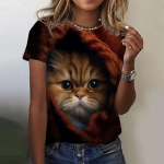 Moodne naiste T-s&auml;rk Loomade 3D-prindiga Kawaii Cat Graafilised T-s&auml;rgid Suvised l&uuml;hikeste varrukatega T-s&auml;rk Casual Wowen Top Disain riided S