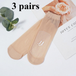 3/5/10 paari komplekt naiste jaotusega libisemiskindlad l&uuml;hikesed siidist sukad n&auml;htamatud l&auml;bipaistvad konksudevastased jalamassaažisokid 3 pairs must