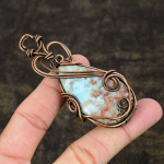 Caribbean larimar Handmade Copper Wire Wrap Jewelry Pendant 1.89 g5j78