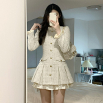 Magus Tviidist minikleit naistele Elegantne volangidega Plisseeritud joonega kleidid Vintage korea peokleit L