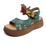 Johnature Retro Ehtne Nahk Peep-Toe Rooma Sandaalid Mitmek&uuml;lgsed Pehme Tallaga Naiste Platvormkingad 35 roheline