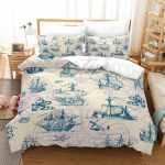 Pirate Ships tekikott Vintage Nautical Style Lohjakate pol&uuml;ester voodipesukomplekt keskaegne purjelaev King Queen Size EU single(135x200cm)