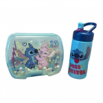 Set Repas Enfant Stitch avec Bo&icirc;te &agrave; Gouter et Gourde 420ml Plastique Bleu pour Ecole et Sorties