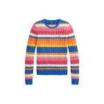 Polo Ralph Lauren SS24 Logoga tikitud triibuline kaablikootud kitsa l&otilde;ikega &uuml;mmarguse kaelusega pikavarrukaline kampsun Naiste kampsun Mitmev&auml;rviline WMPOSWENC020961-400 XS
