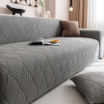 Žakaarmustriline sametist triibuline diivanikate, elastne veniv kaitsekate, kaunistus elutubades, magamistubades ja kontorites - vastupidav ja libisemiskindel Five people [Applicable to 305-360cm sofa]