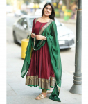 Kaunis disainer Vichitra Kurta kleit ja Dupatta komplekt India naiste peokleit Kurti M punane