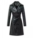 Puhas Pehme Lambanahast Pikk Naiste &Uuml;ler&otilde;ivas Trench Must Mantel Jakk Ehtsast Nahast S must