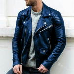 Kevadine ja s&uuml;gisene meeste nahktagi Punk kaelusega meeste mootorratta nahktagi L sinine