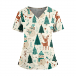 Naiste j&otilde;ulutr&uuml;kiga V-kaelusega top, topelt taskutega, l&uuml;hikeste varrukatega, l&otilde;hikuga &auml;&auml;rega, vormiriietus ja hooldaja top XL beež