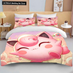 10 suurust Pokemon Jigglypuffi tr&uuml;kiga roosa voodipesukomplekt Tekikate 1 tekikate 2 padjap&uuml;&uuml;ri T&auml;iskasvanute ja laste voodipesukomplekt Luksuslik EU single(135x200cm)