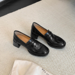 Prantsuse retro &uuml;marne ots paksu kontsaga naiste mokassiinid 2025 s&uuml;gis uus &uuml;hekordne mitmek&uuml;lgne v&auml;ikesed nahast kingad k&otilde;rged kontsad &uuml;hed kingad 35 must