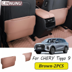 LINNUNU For Chery Tiggo 9 2024 2025 Car Rear Seat Anti-kick Mat Back leather Dirt Protection Pad Chirey Auto Interio Accessories Black-2PCS