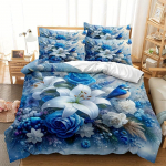 2/3 tk Sinine liilia fliisist tekikottide komplekt (1 tekikott, 2 padjap&uuml;&uuml;ri, t&auml;idiseta), Sinine liilia digitaalselt tr&uuml;kitud voodipesukomplekt Duvet Cover Set&EU Single(135x200cm)