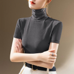 T-s&auml;rk naistele Viimane naiste j&auml;&auml;siidist v&otilde;rkkangas Aluss&auml;rk V&ouml;&ouml;kohta pinguldav ja elegantne pluus 3XL hall