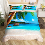 Ookeani teema Ranna tekikott Suur (Queen King) P&auml;ikeseloojang Troopiline Palmipuu Lained Tekikate Hawaii Loodusmaastik Voodipesu komplekt EU Single(135*200cm)3pcs