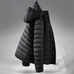 Moodne talvine valge kapuutsiga pardi udusulgedest jakk &uuml;likerge kitsas kaasaskantav parka suure suurusega meeste mantel S gray