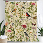 Vintage botaaniline prindiga lilleline du&scaron;ikardin, vannitoa dekoratiivne du&scaron;ikardin, veekindel du&scaron;ikardin konksudega 150x200cm-60x78in