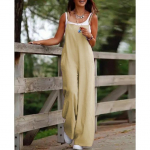 Naiste rihmadega suvine &uuml;hev&auml;rviline laia s&auml;&auml;rega p&uuml;kskost&uuml;&uuml;m, dungaree, rinnataskuga, vaba l&otilde;ikega, varrukateta, puuvillast ja linasest kangast, 5XL 2XL beež