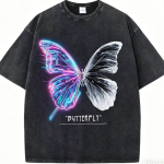 Vintage pestud liblika prindiga T-s&auml;rk BUTTERFLY tekstigraafika vabaaja t&auml;navar&otilde;ivad unisex puuvillane T-s&auml;rk M gray