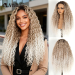 &Scaron;ikk S&uuml;nteetiline Pitsifront Parukas 26 tolli13x6 Krussis Parukas Ombre Platinum Blonde Parukad Naistele Kaks salku Kanna ja Mine Liimivabad Parukad (as the picture,180%&26inches&13*6) black