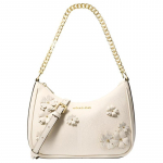 MICHAEL KORS Jet Set Travel 3D Lillekujuline Kuldne T&auml;helogo PU &Otilde;lakott Crossbody Kott Naiste Valge kuld