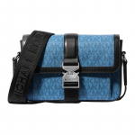 MICHAEL KORS Hudson Logo Prindi Kontrastne Disain Kaetud L&otilde;uend Kunstnahast Crossbody &Otilde;lakott Meeste Sinine sinine