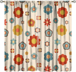 Retro 70ndate Lilleline Curta, Kesk-sajandi V&auml;rvikas Lilleline Karikakra Aknakatted Magamistoa elutoa K&ouml;&ouml;gi Kohvitoa P&auml;evavalgust Blokeerivad 53x116CM-2PC