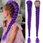 S&uuml;nteetiline punutud lilla juuksepikendus Ponytail Rumi kost&uuml;&uuml;mi soeng 26-tolline pikk ponytail klambritega lastele t&uuml;drukutele Halloweeni j&otilde;uludeks