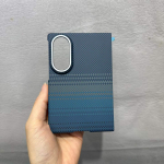 S&uuml;sinikkiudtekstuuriga PC magnetiline &uuml;mbris Samsung Galaxy Z Fold 8 jaoks Kevlari k&auml;etunnetusega Magsafe juhtmevaba laadimise jaoks Kaitsekaas Galaxy Z Fold 8 sinine