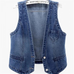 ThreeThree Denim Vest naiste l&uuml;hike kevadine ja s&uuml;gisene sobiv &otilde;huke varrukateta jope vest, &uuml;herealine &uuml;hev&auml;rviline top S tumesinine v&auml;rv