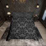 T&auml;iskasvanutele Must Vintage Damaskus Lilleline Voodipesukomplekt Kuninglik Suurus Gooti Bohemia Boho Lilleline Tekikott Gootiline Kolju Voodikate EU Single 135*200cm/53x79in 3pcs black