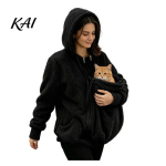 Vabaaja Outing Hoodie Lemmiklooma Taskuga Lukuga Naistele, Kassi Koera Kandmise Taskuga Kapuutsiga Dressipluus, Talvine Soe Fliis Pikkade Varrukatega Jakk Loomaarmastajatele Pehme M must
