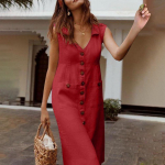 Naiste suvine puuvillane linane kleit, &uuml;hev&auml;rviline V kaelus, varrukateta, n&ouml;&ouml;bitakuga vabaaja kleit 5XLarge sinine