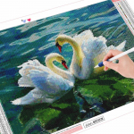 Teemantmaalikomplekt Lovers Luiged, DIY Teemanttikandid Loomapildid kivikividest Mosaiik M&uuml;&uuml;k K&auml;sit&ouml;&ouml;komplekt Full Round (20X30CM)