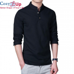 Cozy Up polos&auml;rk Meeste moodne pikkade varrukatega mandariini kraega s&auml;rgid Meeste vabaaja linane s&auml;rk Meeste pluss valge 2XL must