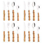 16/24 tk Bambusest s&ouml;&ouml;giriistade komplekt Roostevabast terasest lauan&otilde;ud Steak-nuga Kahvel Teelusikas S&ouml;&ouml;giriistad L&auml;&auml;ne k&ouml;&ouml;gi s&ouml;&ouml;giriistad H&otilde;bedased 16Pcs h&otilde;be