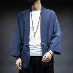 Kimonokardigan Retro Traditsiooniline Jaapani samurai Riietus Hiina stiilis puuvillane linane Haori Yukata t&auml;navar&otilde;ivad XXXXXL tumesinine v&auml;rv