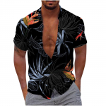 (Qunide) Meeste Hawaii s&auml;rk L&otilde;bus l&uuml;hikeste varrukatega n&ouml;&ouml;biga s&auml;rk Tropical Holiday Beach s&auml;rk M oranž