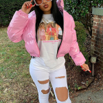 Tugev peegelt&otilde;mblukk Massiivne peegel-pu-nahast krae kardigan valge pardisulejope naistele XL roosa