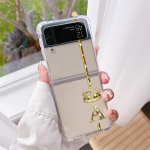 Rose Gold 26 Letters ABC Hollow Out Luksuslik &uuml;mbris Samsung Galaxy Z Flip 3 4 5g Funda Z Flip3 Clear PC k&otilde;va seljaga telefon Coque Samsung Z Flip 3 5G