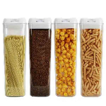 4 tk &otilde;hukindel toiduainete s&auml;ilituskonteiner teravilja jaoks Easy Lukustatav suletav purk plastikust l&auml;bipaistev piimapulber terade kommide k&ouml;&ouml;gi korraldaja valge