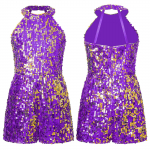 Tantsuriided lastele T&uuml;drukutele, p&auml;itsed kaelaga, litrid Jazz tantsukost&uuml;&uuml;m Shorty Unitard jumpsuit 13-14 Years lilla