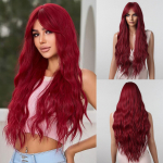 Pikad lokkis s&uuml;nteetilised parukad Veinpunane tukkidega parukas mustanahalistele naistele Deep Wave Cosplay Party Naturaalsete juustega parukas Kuumakindel
