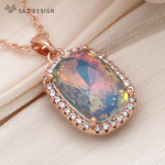 Moodne elegantne roosa kullav&auml;rvi ristk&uuml;liku kristallist ripatsiga kaelakee naistele pulma tsirkooniumoksiidist ehted