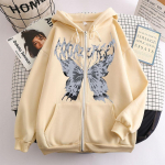 T&otilde;mblukuga kampsun Vintage Butterfly Hoodie Naiste mantel M khaki