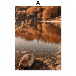 S&uuml;gisene m&auml;gitee j&auml;rv Hirvemets Lehed Seinakunstitr&uuml;kk L&otilde;uendimaal P&otilde;hjamaade plakat Seinapildid elutoa sisekujunduseks A4 21X30cm No Framed